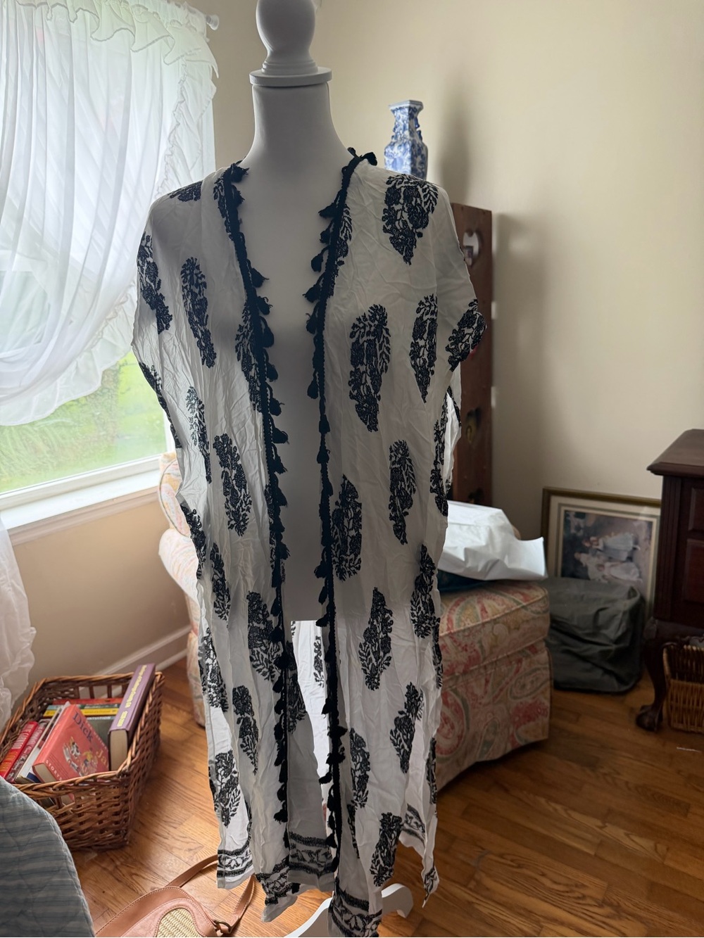 Black & White Printed Kimono Cover-Up